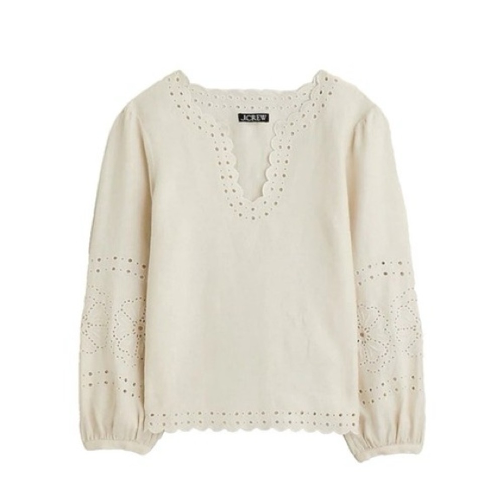 J CREW Bungalow 100% Linen Natural Ivory Eyelet Long Sleeve Small S $148